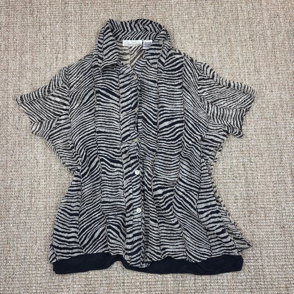 🦓 New York City Design Co. | 100% Silk Zebra Blouse | Size L | Black & Beige